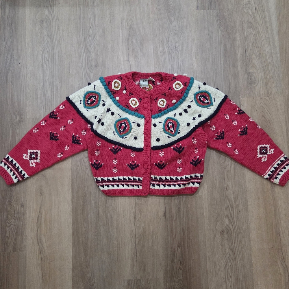 Vtg Ivy Wmns Maximalist Knit Cardigan Sweater M Art Colorful Western Cozy Retro